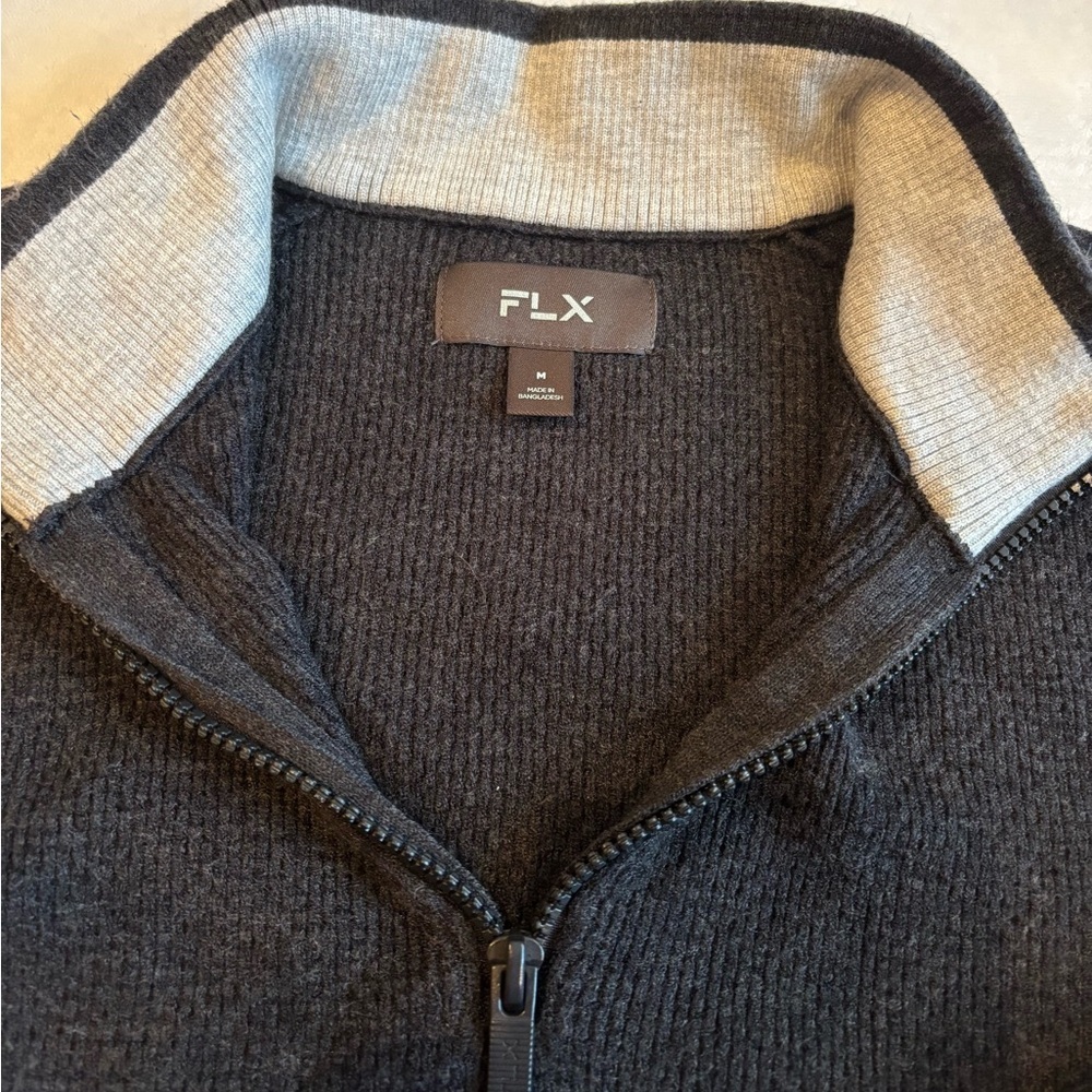 FLX Men's Sweater Black Quarter Zip-Up Turtleneck Pullover Dark Grey Size M - Picture 6 of 11